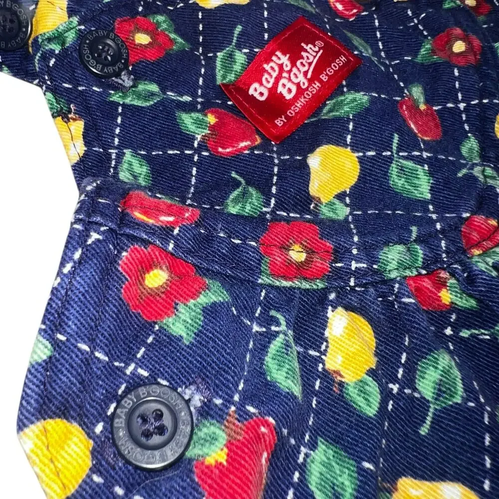 Vintage 90 Oshkosh B'Gosh blue Fruit Apple Pear Floral romper overalls girl 3-6m